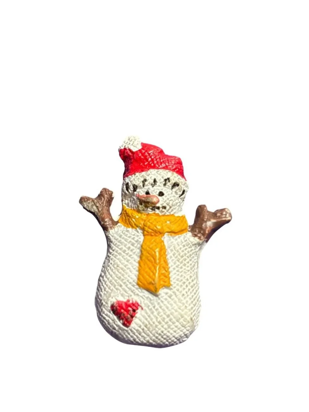Vintage Resin Snowman Brooch Pin Textured Hat Scarf Heart 1.25 inches